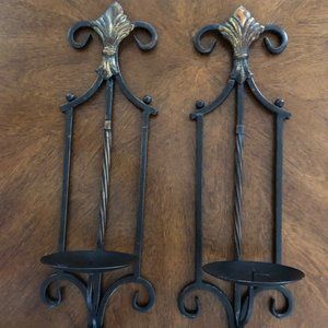 2- Black Metal Candle Wall Sconces